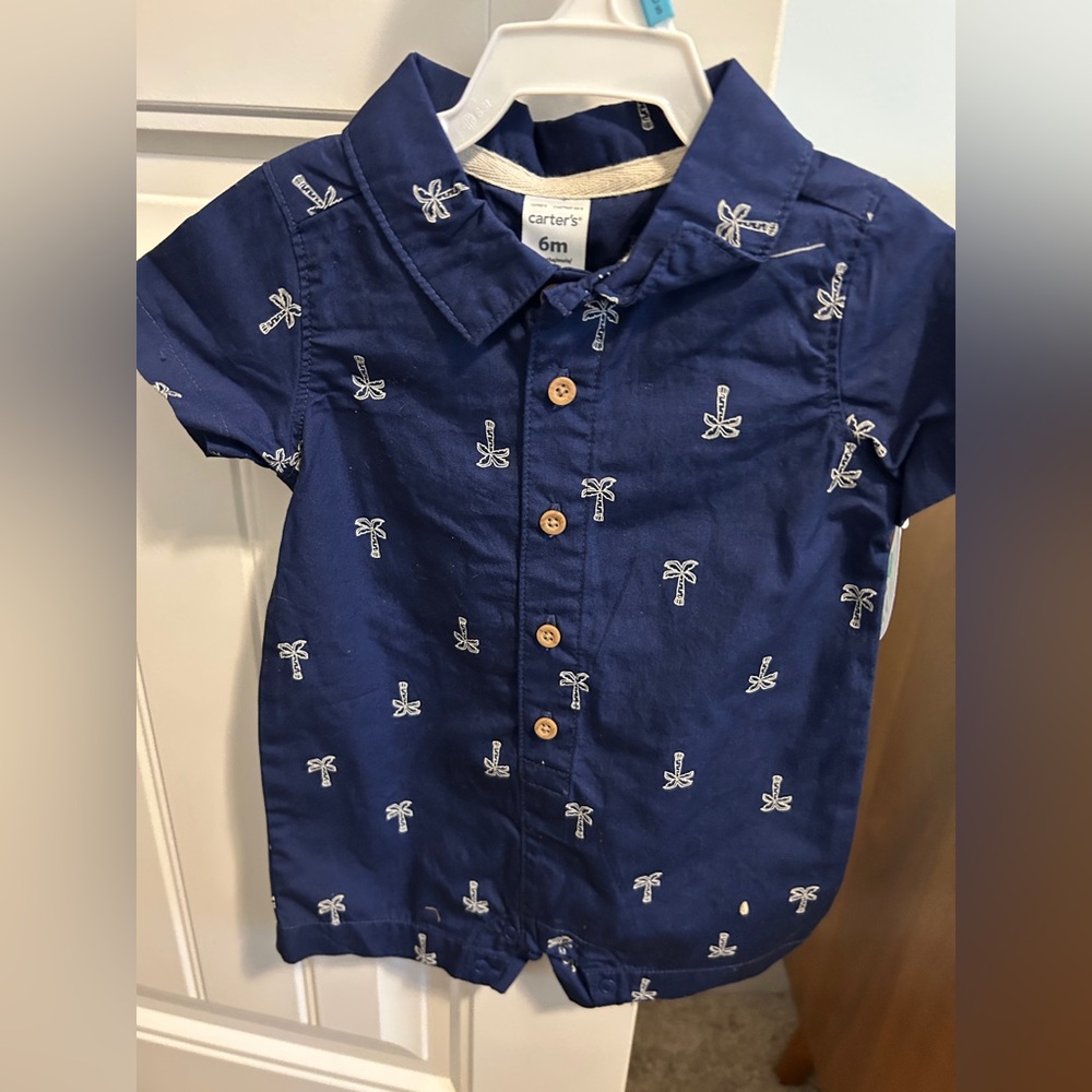 Carter’s Baby Romper Blue Palm Trees Size 6 Months NWT